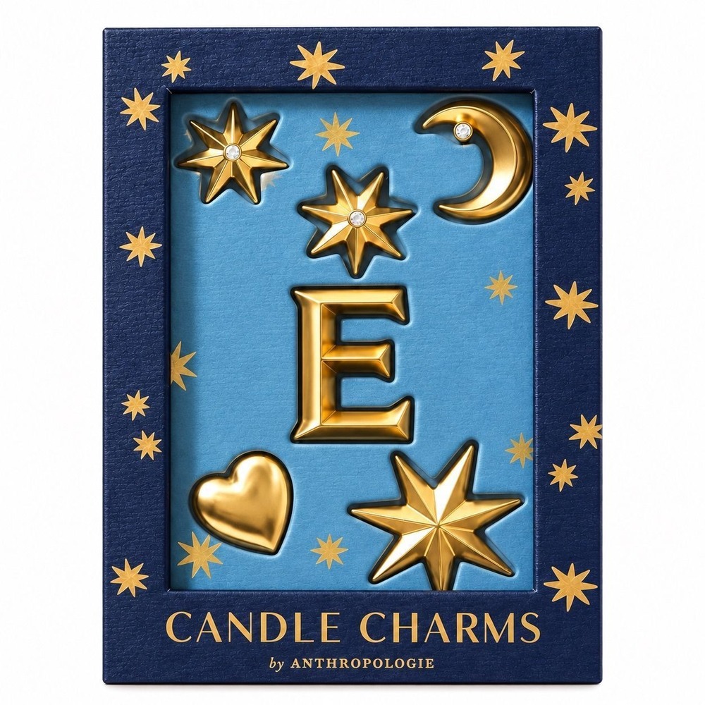Anthropologie E Monogram Celestial Gold Candle Charms Stars Moon Heart NWT
